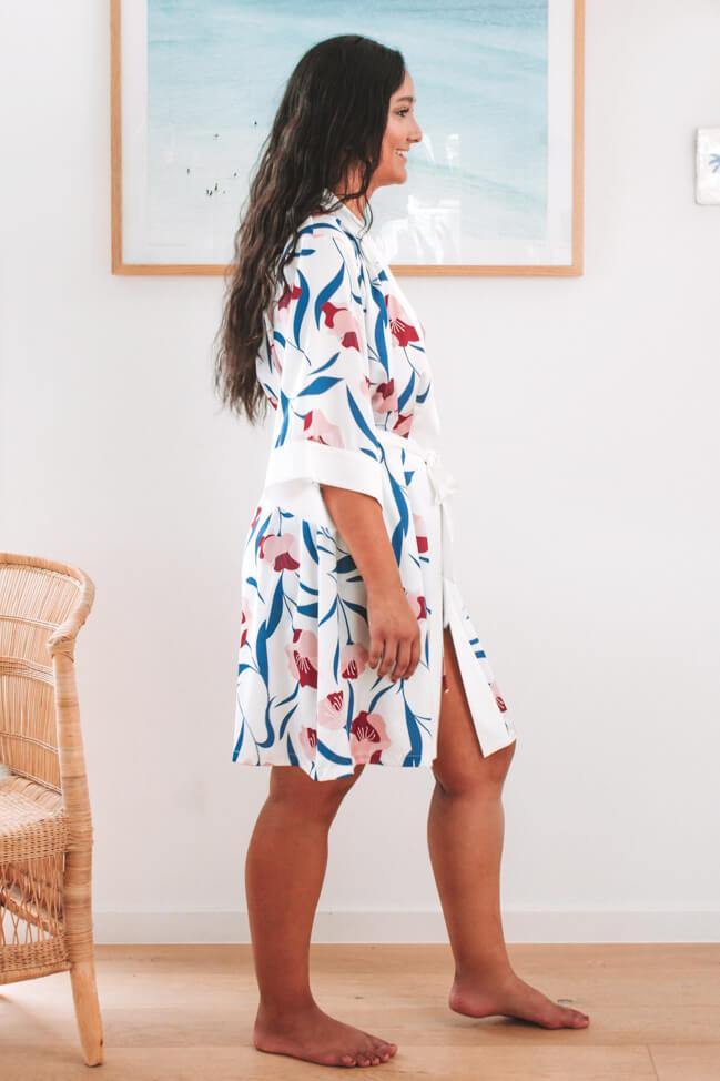 Eirene Short Robe - Pink Magnolia - Lounging and sleepwear luxury robes