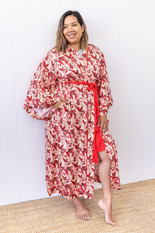 Maia Maxi Robe - Red Tropical - Lounging and sleepwear luxury robes