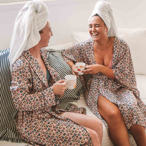 robe therapy catch up with bestie in robes with leopard prints