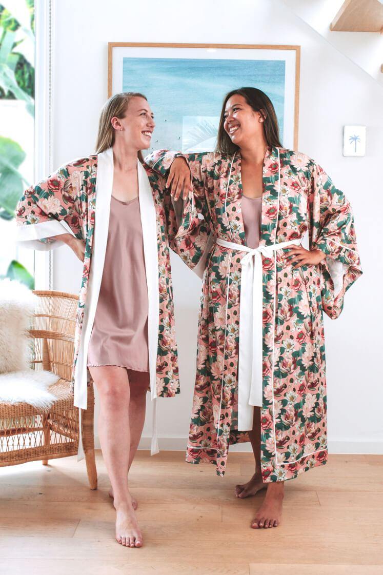Hemera Maxi Robe - Pink Lotus - Lounging and sleepwear luxury robes