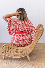 Maia Maxi Robe - Red Tropical Floral Print