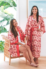 Rhea Short Robe - Red Tropical - Lounging and sleepwear luxury robes