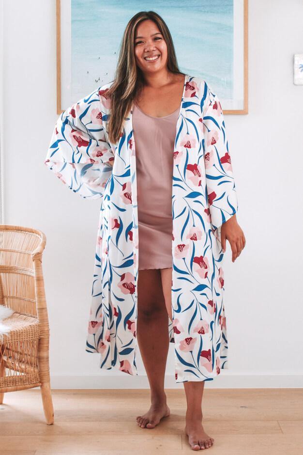 Tara Midi Robe - Pink Magnolia - Lounging and sleepwear luxury satin robes
