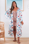 Tara Midi Bridal Robe | Model front view of satin robe